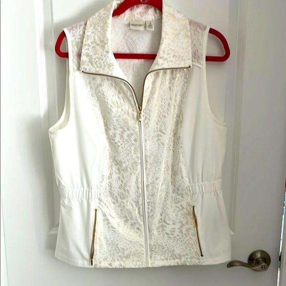 Zenergy by Chico’s Canella White with  gold animal print Design Vest Jacket - Picture 1 of 9